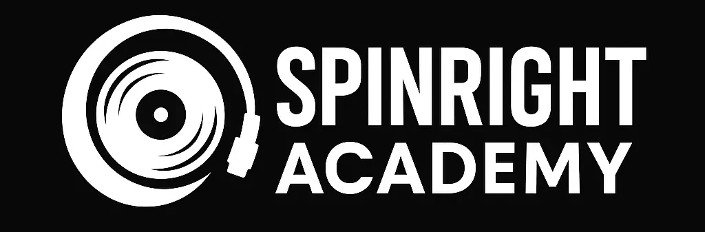 Logo of Spinright Academy featuring a vinyl record and headphones.