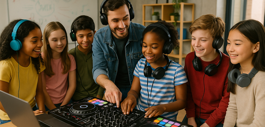 After School DJ Program with students learning how to DJ.